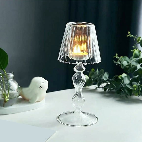 CaiTeLin European Glass Desk Candle Lamp, Transparent High Legged Striped Design Holder, Romantic Wedding Home Dining Table Centerpiece Decoration Party Holiday Decor Present Gift