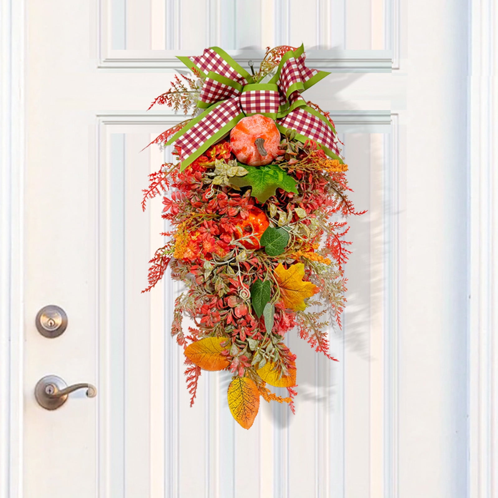 CaiTeLin Flower Wreath Colors Thanksgiving Flower Wreath Pumpkin Bow