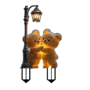 Elainilye Garden Decor, 2D Flat Teddy Bear Figurine, Outdoor Floor Stake, for Lawn and Yard Decoration, Weather Resistant