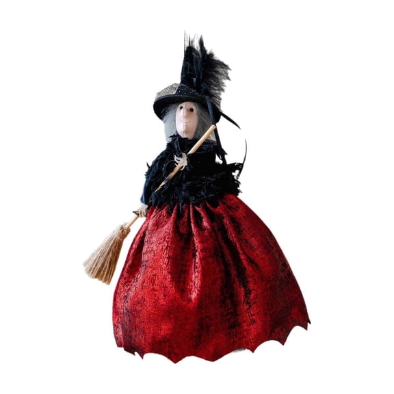 CaiTeLin Halloween Witch Apron Decor, Ornaments with Broom Set, Spooky Kitchen Costume Prop, Home Party Display for Cooking, Baking, Party, Home
