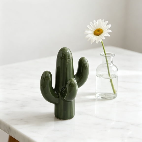 CaiTeLin Handicraft Cactus Ceramic Small Ornament, Decorative Accent Figurine, For Home Living Room Shelf Tabletop Display Decor, Kitchen