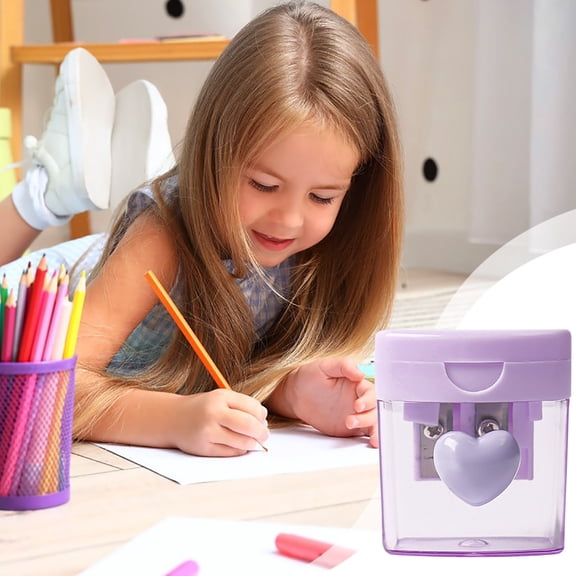 CaiTeLin Heart Shaped Pencil Sharpener, Four Color Rotating Double Hole, Transparent Tape Cover Sharpener, School Office Stationery for Desk, Home, Classroom, Art Use