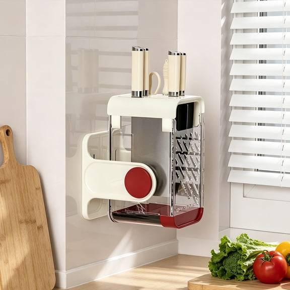 CaiTeLin Kitchen Wall Mounted Rotating Knife Rack, Multi Functional Countertop Utensil Holder, Household Storage Organizer for Home Kitchen Daily Use for Home Daily Use Indoor Outdoor Use