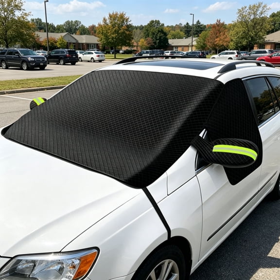 CaiTeLin Magnetic Half Car Cover, Sun Shade UV Protection Heat Shield, Windproof Windshield Snow Protector For Auto Outdoor Parking Universal Fit