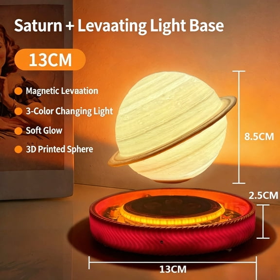 CaiTeLin Magnetic Levitation Saturn Night Light, Floating Planet Ball Lamp with LED Glow, Bedroom Desk Shelf Ornament Gift for Home Decor Display Use for Home Daily Use Indoor Outdoor Use