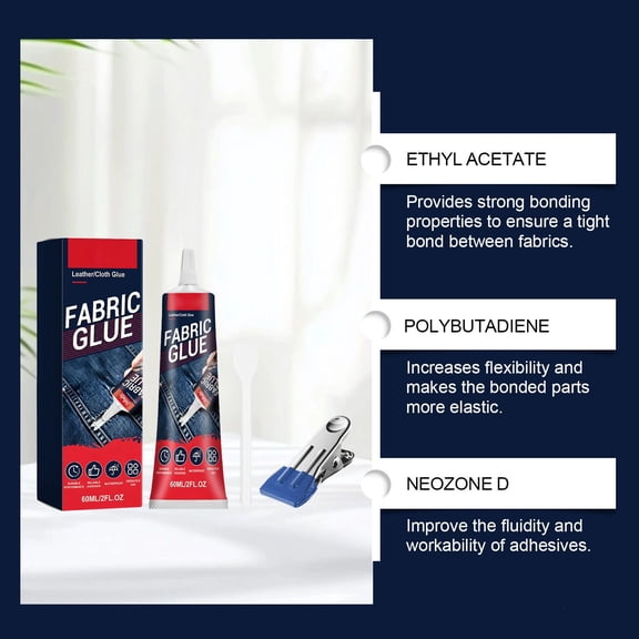 CaiTeLin Multi-Purpose Fabric Adhesive Glue, Permanent Clear Washable Glue with Strong Bond Formula and No Sew Design, 2 fl oz Fabric Repair for Clothes Jeans Canvas Denim Use