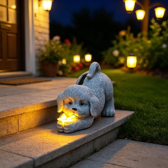 CaiTeLin Outdoor Solar Dog Statue Light, Resin Puppy Figurine LED Garden Lamp, Whimsical Waterproof Yard Ornament for Patio Lawn Pathway Landscape Decor