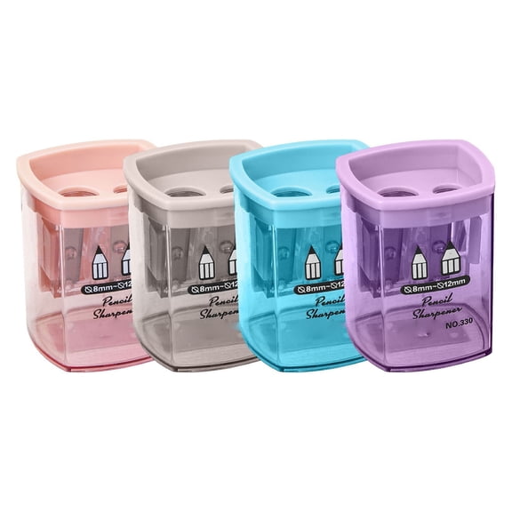 CaiTeLin Quadrilateral Double Hole Pencil Sharpener Tool, Transparent Rotary Manual Sharpening Device Stationery, Small Portable Office Home Desk Art Supply For Daily Writing Drawing