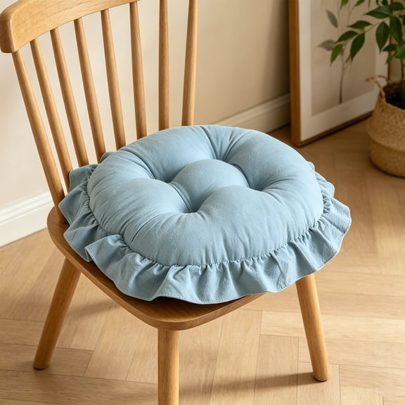 CaiTeLin Ruffled Border Tufted Chair Cushion Pad Cover, Soft Thick Cozy Non-Slip Seat Pillow Mat, Decorative Chair Pad for Dining Chair, Kitchen Seat, Bedroom Home Indoor Decor Use
