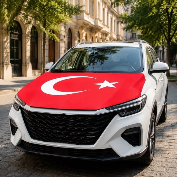 CaiTeLin Turkey Flag Car Hood Cover, Elastic Digital Print Sunproof Decoration, Sedan SUV Vehicle Patriotic Holiday Auto Decor for Home Daily Use Indoor Outdoor Use for Home Daily Use