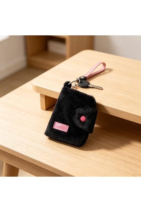 Uncomplicated Lint Keychain Wallet, Snap Button Mini Purse with Solid Color and Multiple Card Slots, Distinctive Earbud Bag with Ring for Travel Daily Shopping Use