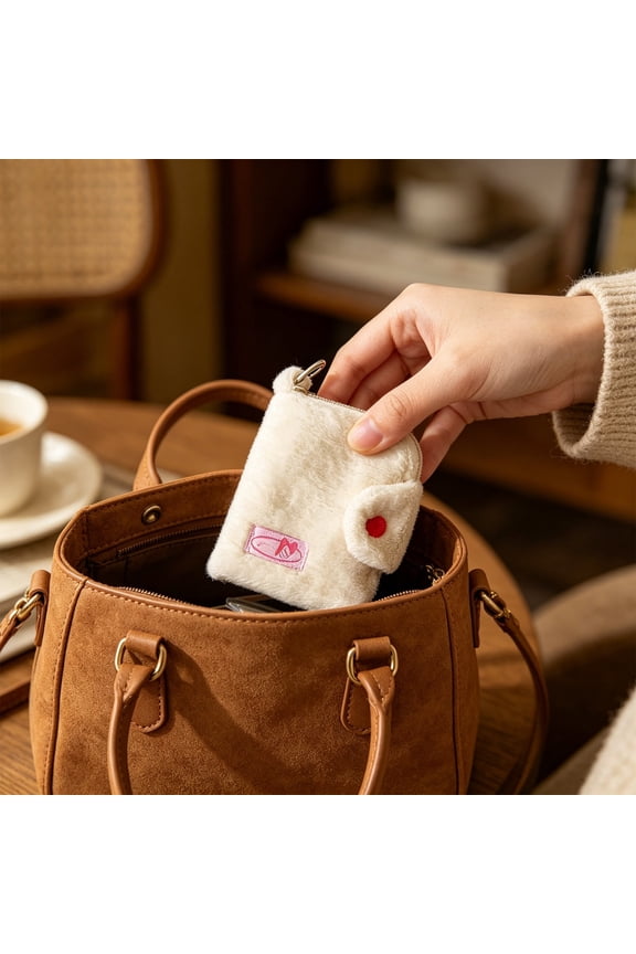 Uncomplicated Lint Keychain Wallet, Snap Button Mini Purse with Solid Color and Multiple Card Slots, Distinctive Earbud Bag with Ring for Travel Daily Shopping Use