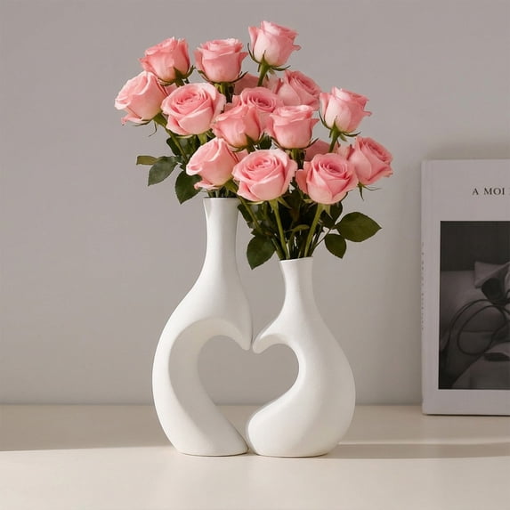 CaiTeLin Valentine's Day Plastic Vase, Non-Fragile Decorative Art Tabletop Vase, for Artificial Flowers, Home Desk, Bookshelf, Wedding, Dining Table Decor