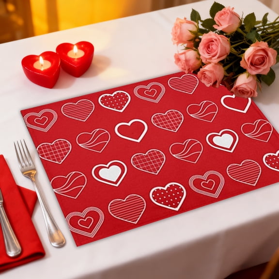 CaiTeLin Valentine's Day Themed Placemats, Party Decoration Table Mats, Heart Pattern Place Settings for Dining, Kitchen Valentine's Day Celebration