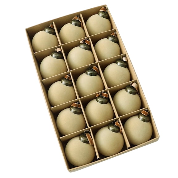 CaiTeLin Velvet Christmas Balls, 15Pcs Flocked Tree Ornaments, 3 Inch Plastic Balls, Holiday Hanging Decor, Decorative Ball Set, Tree Decor for Christmas, Khaki