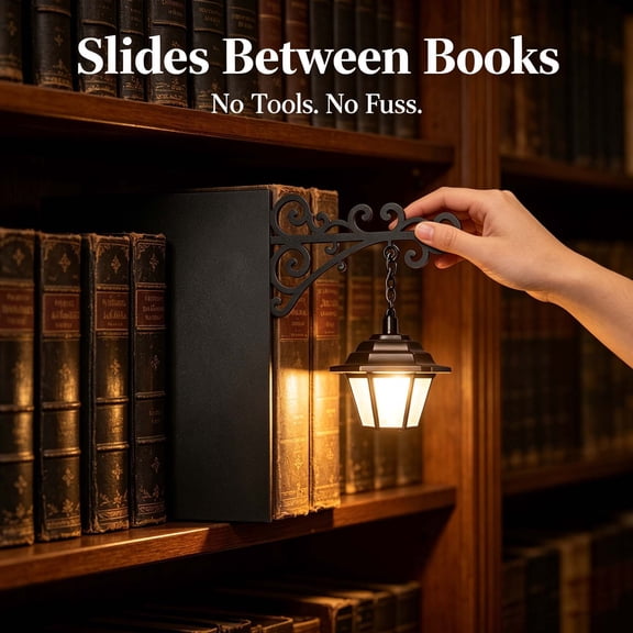 CaiTeLin Vintage Book Light Lamp, No Drill Bookend Hanging, Scroll Metal Shelf Mini Light, Library Home Decor for Desk, Bedroom, Office, Study Nook