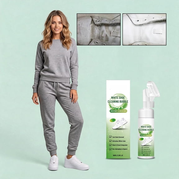 CaiTeLin White Shoe Foam Cleaner 3.4oz Bottle, Sneaker Cleaning Foam with Brush Applicator Tool with Fast Dry Formula, Shoe Cleaner for Canvas, Leather, Mesh, Sports Shoes Care Use Display