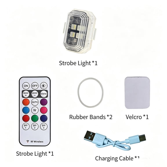 CaiTeLin Wireless Remote Control LED Strobe Light, Rechargeable Multi-Color Aircraft Warning Light with Bright Glow, RF Control Light for Motorcycle, Car, Bike, Truck Safety Riding Use