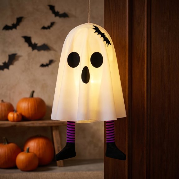 CaiTeLin Witch Ghost Pendant, Glowing LED Hanging Light with Spooky Theme Battery and Timer Function Switch, Halloween Party Event Atmosphere for Porch, Yard, Home, Party