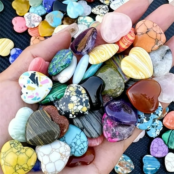 CaiYueKe 1 Counts Heart Stones Worry Stones Bulk 0.8 Inch Heart Shaped Rocks Natural Crystal Rocks Carved Pocket Healing Gemstone Father's Day Gifts for Husband Wedding Decor Witchcraft(30 Pcs)