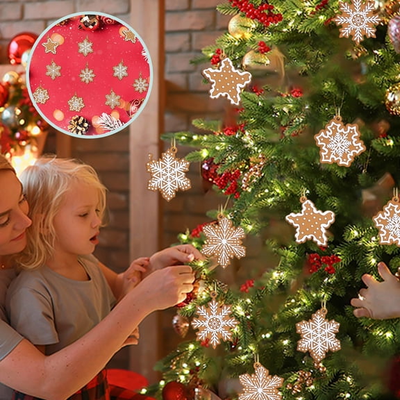CaiYueKe 10 Pcs Christmas Gingerbread Snowflake Ornaments Christmas Tree Decorations Rustic Mini Hanging Xmas Tree Ornaments with Ropes for Xmas Home Winter Party Decor Crafts Favors