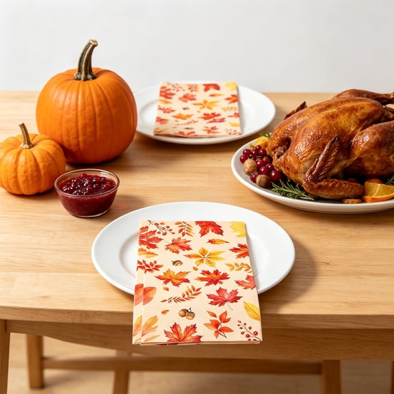 CaiYueKe 20 PCS Thanksgiving Pumpkin Floral Disposable Napkins, Harvest Festival Party Supplies Fall Autumn Theme Rectangular Dinner Napkin for Table Decoration Serving