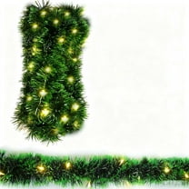 CaiYueKe 32.8Ft Christmas Garland with Lights, 100 LED Battery Operated Pre-Lit Long Garland for Stairs Railing Fireplace Mantle Office Door Frame Decor Green Greenery Indoor Outdoor Decorations