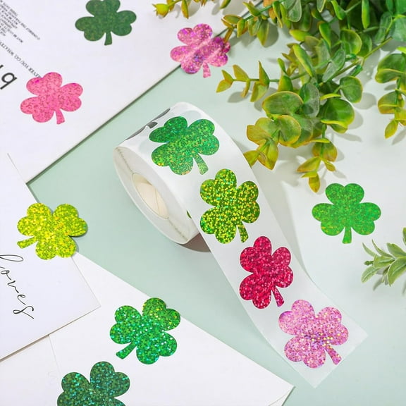 CaiYueKe 500 Pcs 1 Inch Four Leaf Clover Stickers St Patricks Day Shamrock Decals for Scrapbooking Crafting Gift Wrapping Party Decorations Kids Classroom Rewards Water Bottle Laptop Notebook DIY