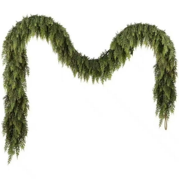 CaiYueKe 9ft Artificial Christmas Garland with Cedar and Norfolk Pine Branches, Full Realistic Greenery, Indoor Outdoor Decor, Flexible Wire Frame, Holiday Mantel Staircase Porch Decoration