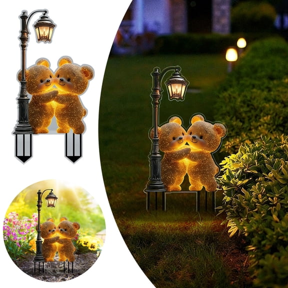 CaiYueKe Acrylic Garden Stakes Outdoor Waterproof Yard Art Lawn Ornaments Modern Landscape Stacking Sculpture Patio Home Decor Accents Bear Design Decorative Stake for Garden Patio Lawn