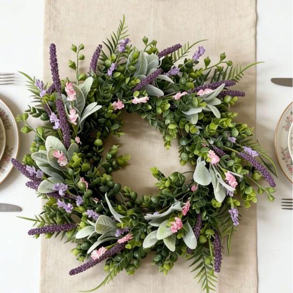 CaiYueKe Artificial Wreath Green Foliage Floral Door Hanging Decor Christmas Four Season Flower Wreath for Front Door Home Decor Year Round Spring Summer Fall Winter Wedding Housewarming Gift