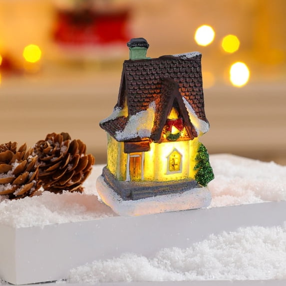 CaiYueKe Christmas Colorful Glowing Little House Resin Ornament, LED Light Up Miniature Cottage Desktop Decor for Christmas Village Mantel Table Shelf Desktop Holiday Display