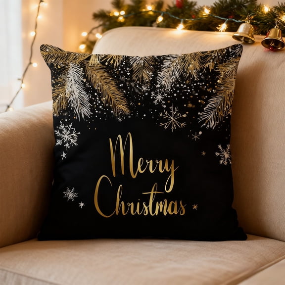 CaiYueKe Christmas Decorations Black and Gold Christmas Pillow Covers 18x18 Inch, Gold and Black Christmas Decor Snowflake Christmas Tree Decorative Throw Pillows for Home Couch Sofa