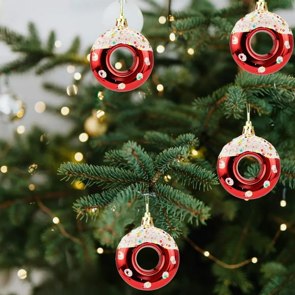 CaiYueKe Christmas Donut Tree Topper Ornaments, Plastic Hanging Decorations, Set of 4 Festive Holiday Decor, Fun Bakery Themed Christmas Tree Topper Star for Xmas Party Decorations