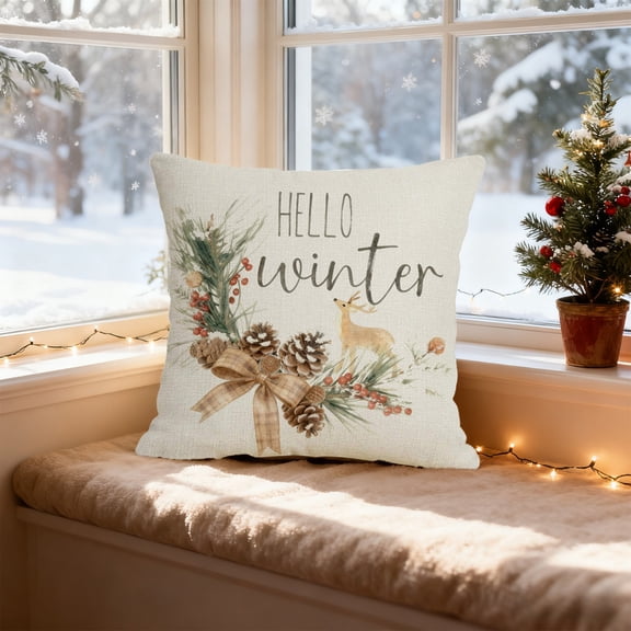 CaiYueKe Christmas Forest Watercolor Christmas Pillow Cover, Natural Themed Sofa Cushion Cover, Winter Holiday Decor, Cozy Living Room Pillowcase for Xmas Home Decor