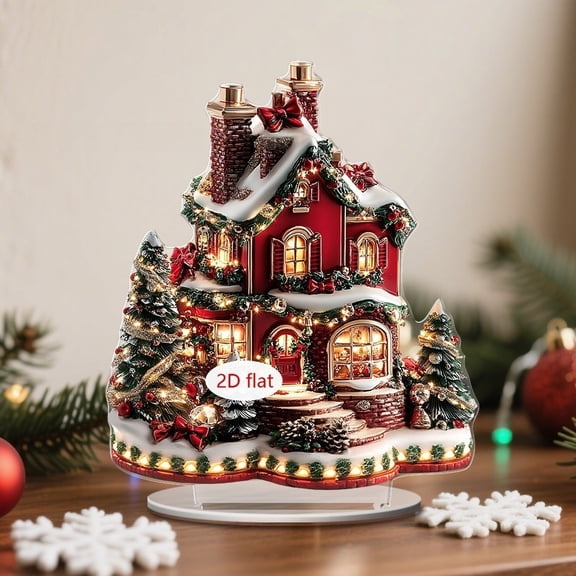 CaiYueKe Christmas House 2D Flat Ornament Set Shatterproof Hanging Decor Holiday Display Accent Festive Home Decoration Christmas Tree Ornament Gift Set for Family Friends Seasonal Party Supplies
