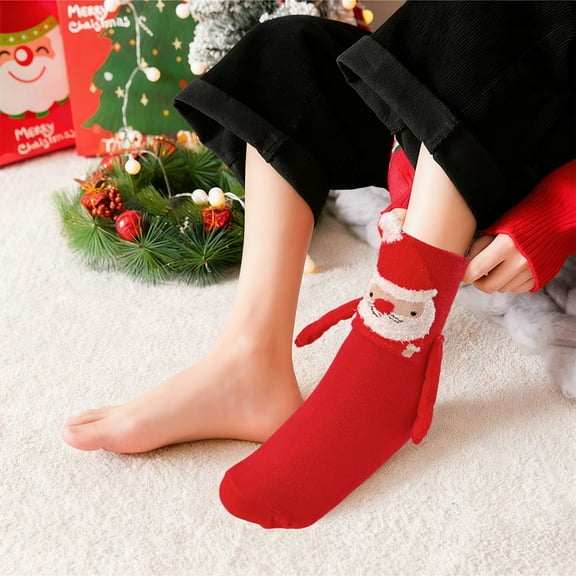 CaiYueKe Christmas Magnetic Socks with Funny Design, Festive Fuzzy Holiday Socks for Women Men Couples, Novelty Xmas Stocking Stuffers Gift for Winter Christmas Party