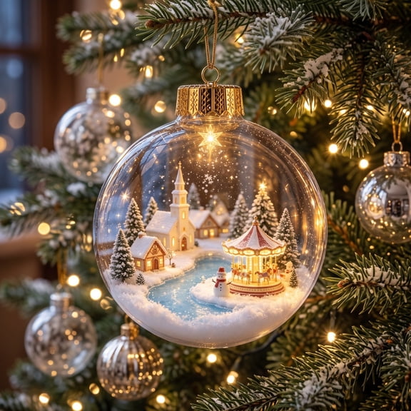 CaiYueKe Christmas Ornaments With Mini Scene LED Light Up Hanging Balls For Christmas Tree Decorations Xmas Party, Festive Holiday Home Decor, Mantel Window Display and Winter Festival Photo Props