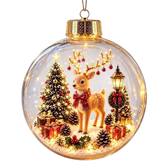 CaiYueKe Christmas Printed Ball Ornament with Light, Winter Wildlife Animal Design Round Bauble Hanging Decoration for Christmas Tree, Festive Holiday Decor for Mantel Window Party