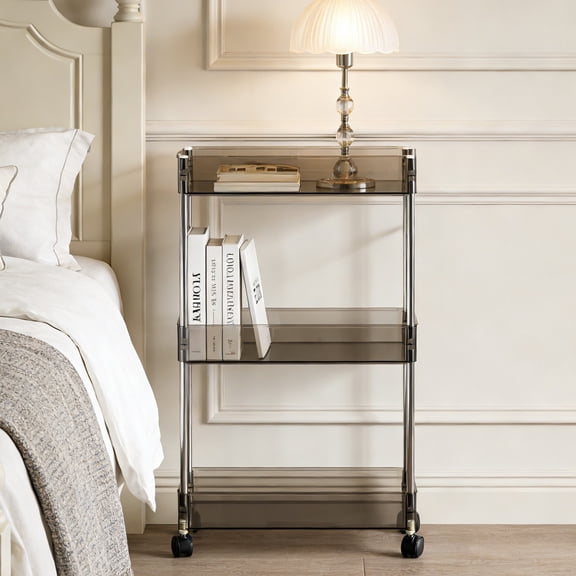 CaiYueKe Clear Acrylic Rolling Storage Cart 3 Tier Slim Narrow Trolley with Wheels Space Saving Organizer for Bathroom Kitchen Laundry Room Small Spaces Modern Rolling Cart for Home Organization