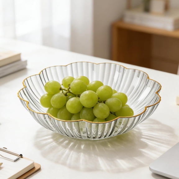 CaiYueKe Clear Flower Shape Fruit Bowl Snack Serving Tray High Quality Plastic Living Room Coffee Table Centerpiece Stackable Candy Dish Party Platter Elegant Decorative