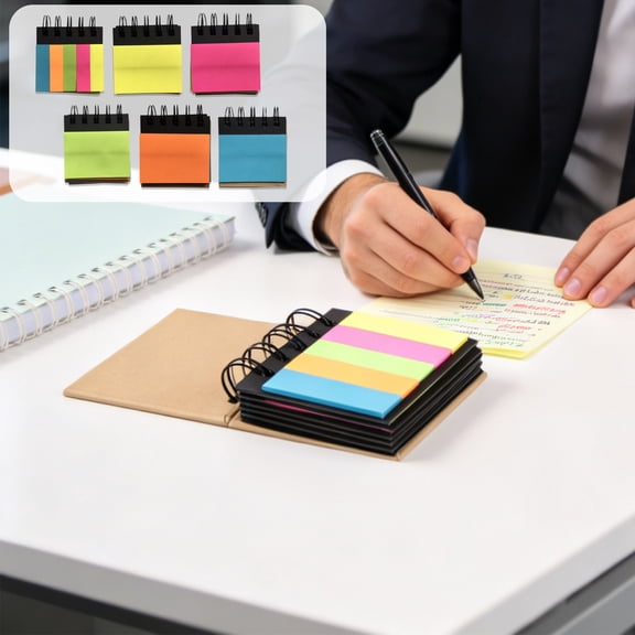 CaiYueKe Colorful Spiral Sticky Notes 3.3x3 Inch 5 Bright Colors Self Adhesive Notepad with Brown Cover for Office Home Organization Portable Compact Memo Pad for Task List Reminder Planning
