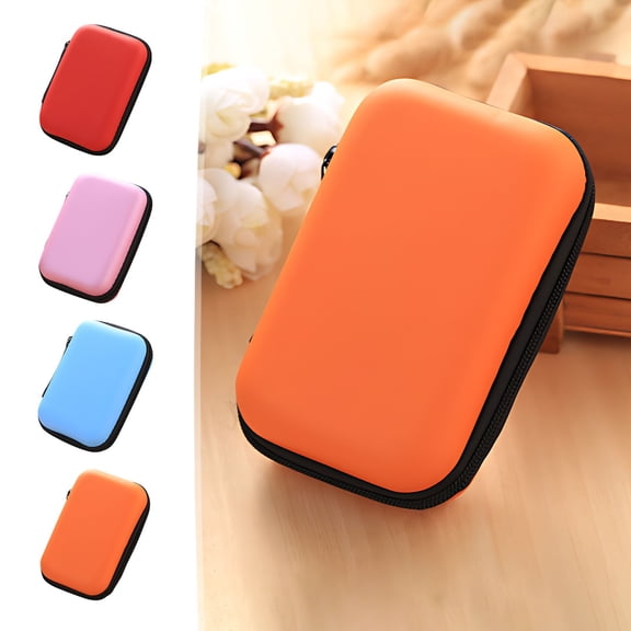 CaiYueKe Data Cable Charger Storage Case, Mini Zipper Hard Leather Earphone Organizer Box for Headphones USB Cables Power Bank, Portable Electronics Accessory Pouch for Travel Office