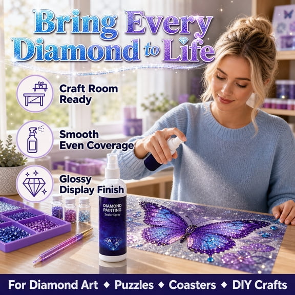 CaiYueKe Diamond Art Sealer Spray 120ml, Quick Dry Gloss Finish Protective Coating for Diamond Painting, Clear Sealant to Secure Drills and Enhance Shine for DIY Crafts