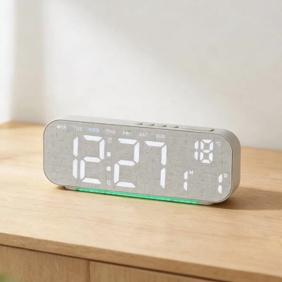 CaiYueKe Digital Alarm Clock with Temperature Display, Large LED Screen, DST Auto Adjust, Dual Power Outlet Battery Backup, Adjustable Brightness Night Light, Modern Desk Bedroom Wall Clock