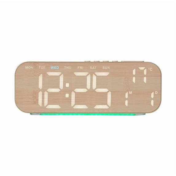 CaiYueKe Digital Alarm Clock with Temperature Display, Large LED Screen, DST Auto Adjust, Dual Power Outlet Battery Backup, Adjustable Brightness Night Light, Modern Desk Bedroom Wall Clock