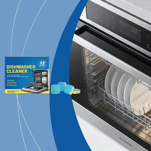 CaiYueKe Dishwasher Cleaner Tablets Deep Cleaning Power Degreaser Limescale Remover Tea Stain Removal Enzyme Formula Oxygen Bleach Fresh Lemon Scent Residue-Free Septic Safe for All Dishwashers