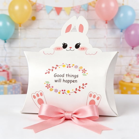 CaiYueKe Easter Bunny Pillow Box Candy Gift Boxes for Party Favors Holiday Treats Bulk Supplies Decorations Pastel Carton Favor Boxes for Candy Gifts