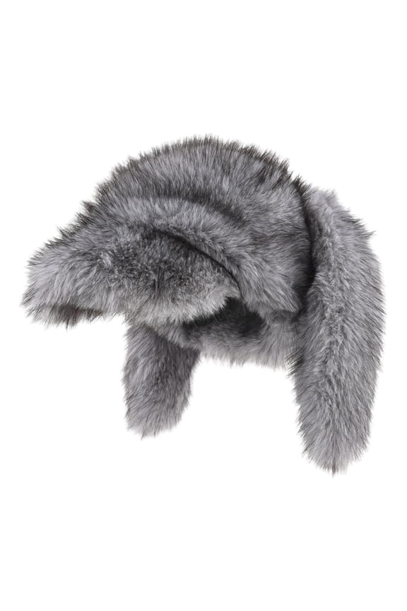 Faux Fur Baseball Cap with Long Ears Winter Warm Hat for Women Men Unisex Soft Knit Beanie Cold Weather Ear Flap Trapper Hat Cute Animal Ears Outdoor Ski Snow