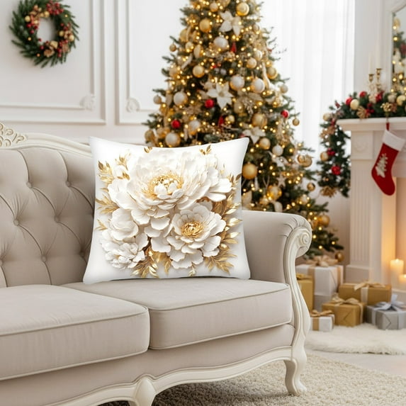 CaiYueKe Floral Print Velvet Pillow Cover 45x45cm Gold Flower Decorative Cushion Case for Sofa Bed Chair Living Room Home Decor Car Seat Back Support Accent Pillow Throw Pillow